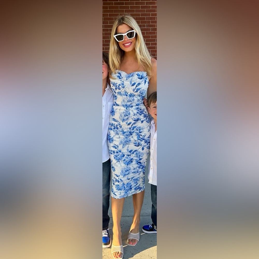 Blue Floral Sweetheart Midi Dress - Women